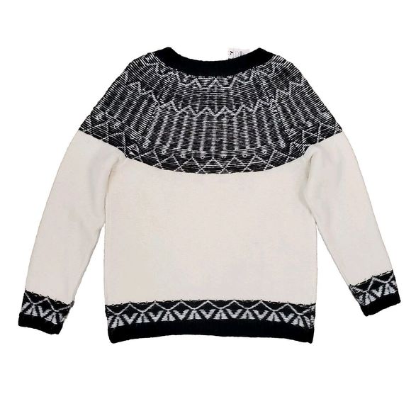 Talbots Fair Isle Wool Blend Crewneck Sweater Sz M Petite Ivory Black - Picture 2 of 10